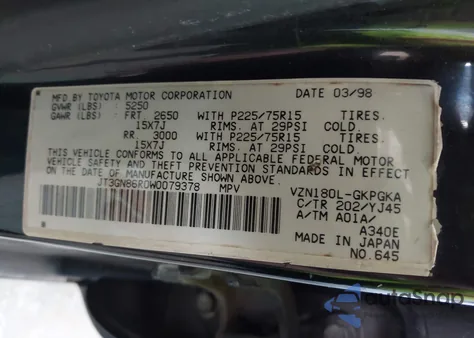 1998 Toyota 4Runner Sr5 V6 z USA, uszkodzony, nr VIN JT3GN86R0W0079378